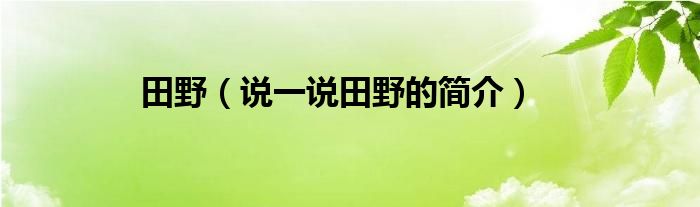 田野【说一说田野的简介】