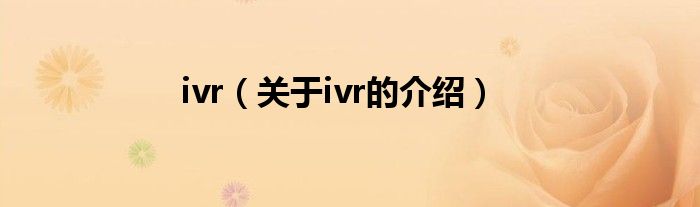 ivr【关于ivr的介绍】