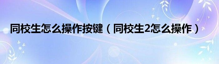 同校生怎么操作按键【同校生2怎么操作】