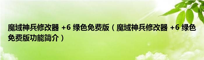 魔域神兵修改器 +6 绿色免费版【魔域神兵修改器 +6 绿色免费版功能简介】