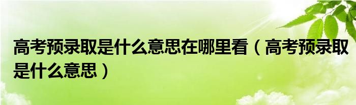 高考预录取是什么意思在哪里看【高考预录取是什么意思】