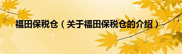 福田保税仓【关于福田保税仓的介绍】