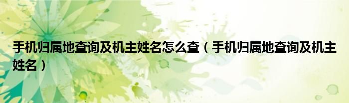 手机归属地查询及机主姓名怎么查【手机归属地查询及机主姓名】