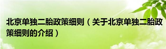 北京单独二胎政策细则【关于北京单独二胎政策细则的介绍】