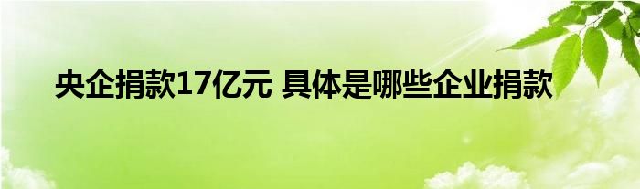 央企捐款17亿元 具体是哪些企业捐款