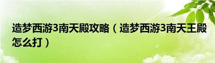 造梦西游3南天殿攻略【造梦西游3南天王殿怎么打】