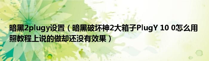 暗黑2plugy设置【暗黑破坏神2大箱子PlugY 10 0怎么用 照教程上说的做却还没有效果】