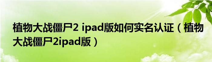 植物大战僵尸2 ipad版如何实名认证【植物大战僵尸2ipad版】