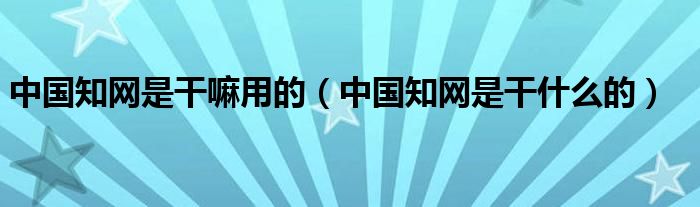 中国知网是干嘛用的【中国知网是干什么的】