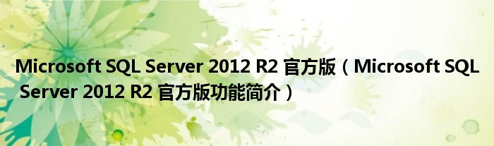 Microsoft SQL Server 2012 R2 官方版【Microsoft SQL Server 2012 R2 官方版功能简介】